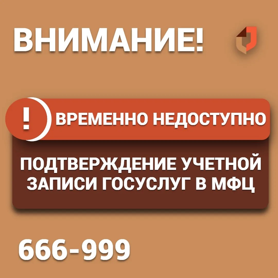 Подтверждение Госуслуг в МФЦ временно недоступно